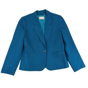 Vintage Pendleton Women's Teal Blue Wool Blazer Jacket Size 12 One Button Career